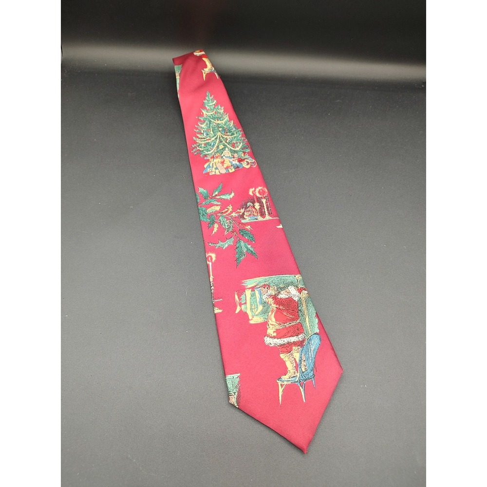 Wembley‎ Mens Red Silk Christmas Tie Santa Claus Christmas Tree Made in USA